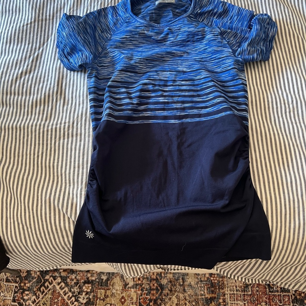 Athleta Blue Striped Performance Top